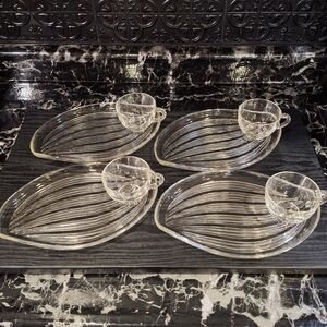 Vintage Hawaiian Leaf Snack Set  Federal Glass Co , Leaf Plates And Mug Set, MCM